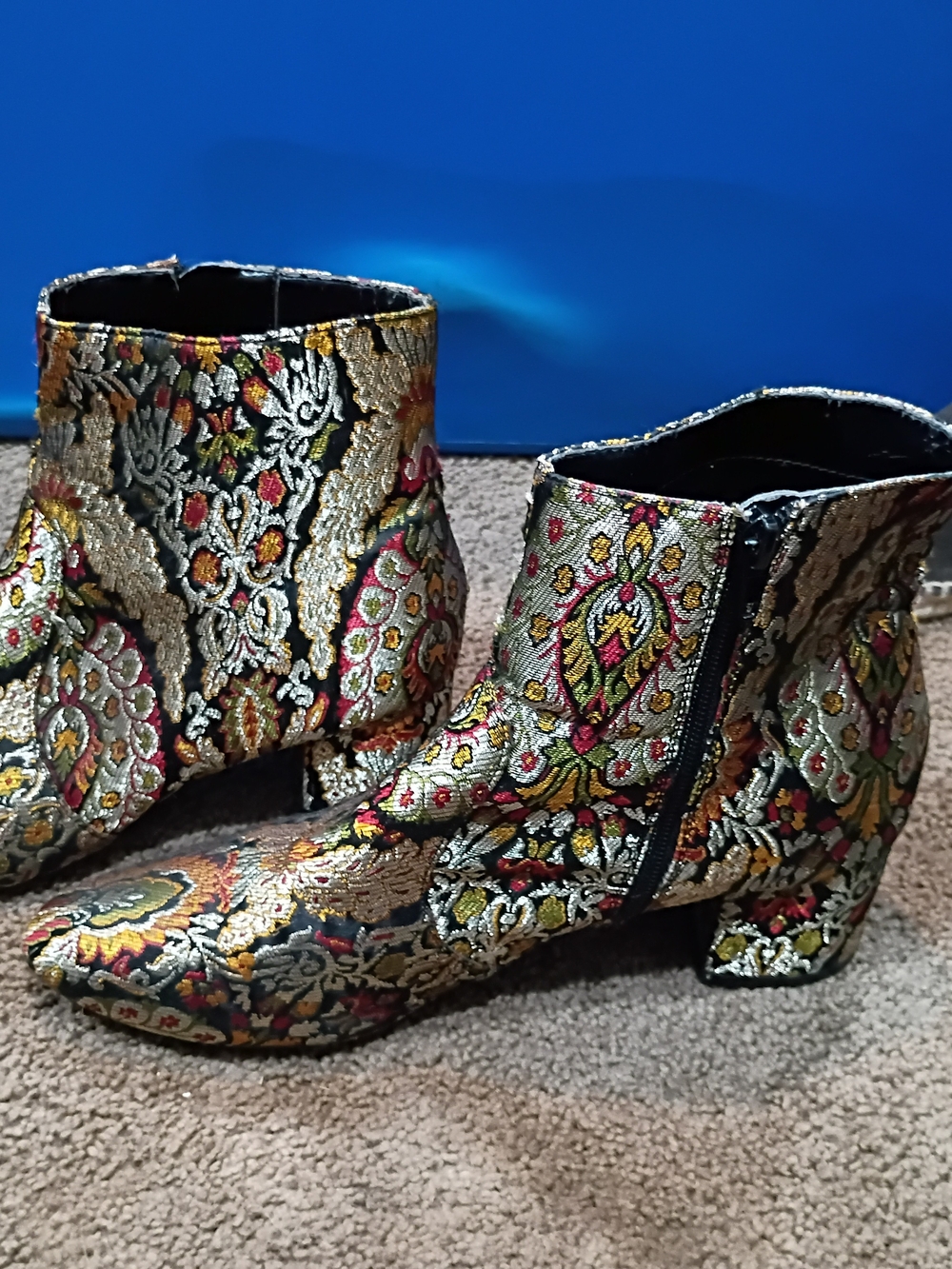 Unisa Metallic Brocade Ankle Boots - Gold, Black, Pink